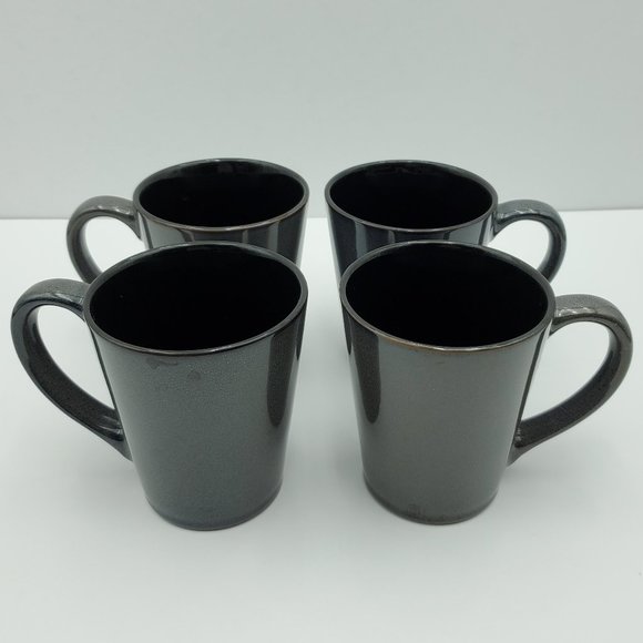 Pfaltzgraff Aria Gray Mugs Dark Slate Grey Large Handled Coffee Cups - Picture 1 of 9